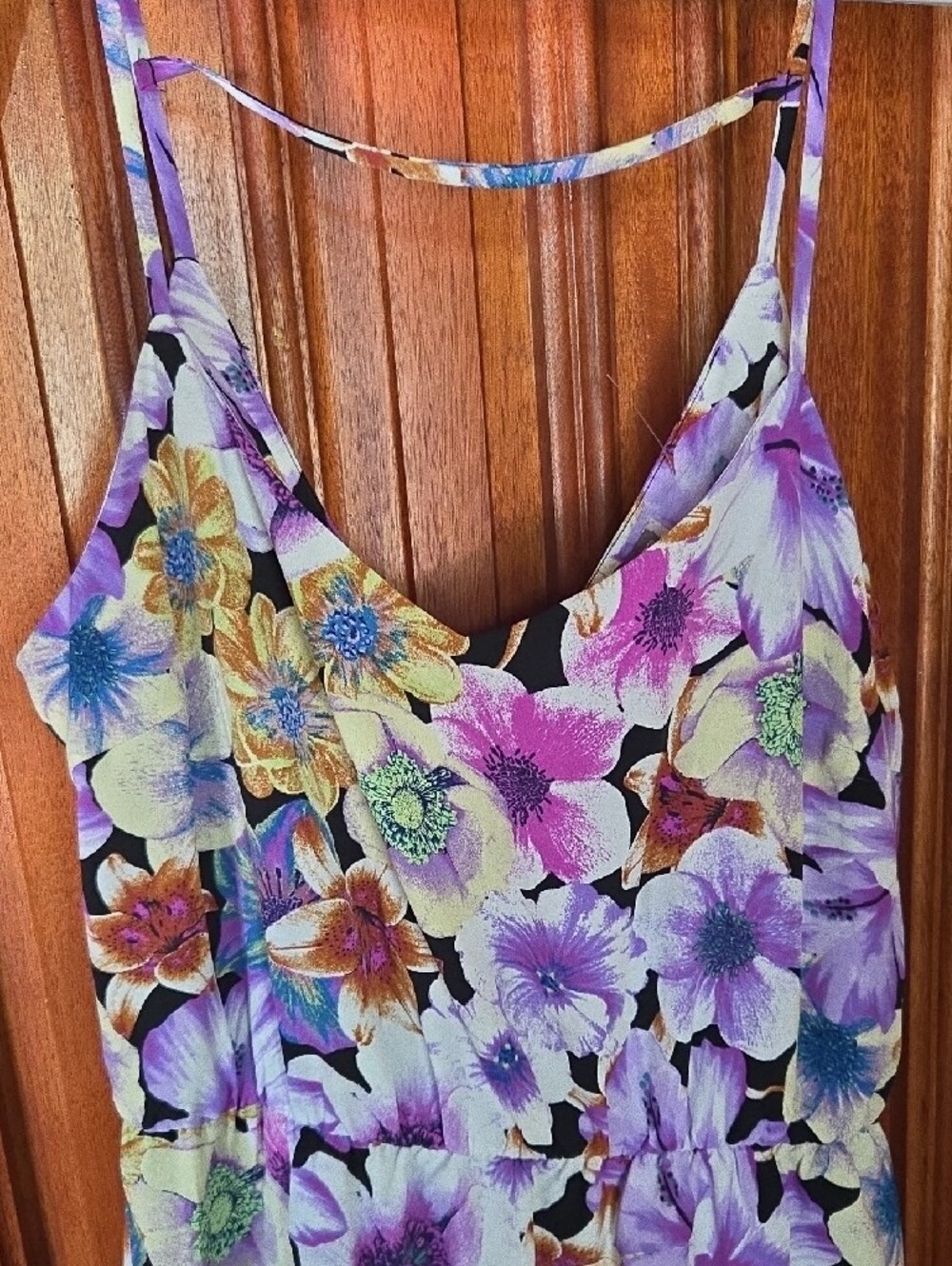 Forever 21 Bar Back V-neck Maxi Dress L Hibiscus Flower
